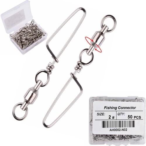 Fishing Ball Bearing Swivels 50Pcs/Box Stainless Steel High Strength Swivels with Coastlock Snap High Speed Trolling Connector
