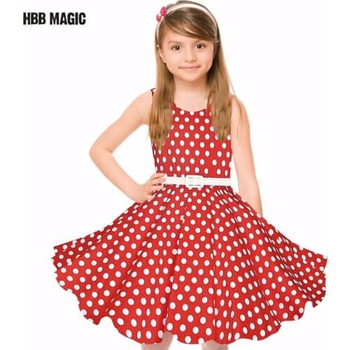 Classy Vintage Girl Dress With Belt Summer Cotton Dots Elegant Princess Dress Kids Party Wedding Dresses Girls Clothes Red,Black