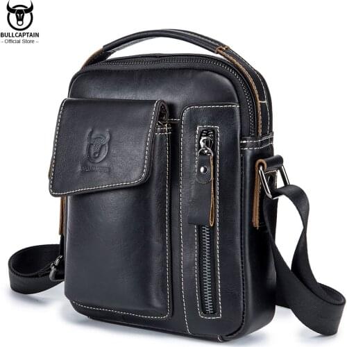 First Layer Cowhide Leather Men Shoulder Bag Travel Business Phone Pouch Mini Messenger Bag Male Small Crossbody Bag sac homme