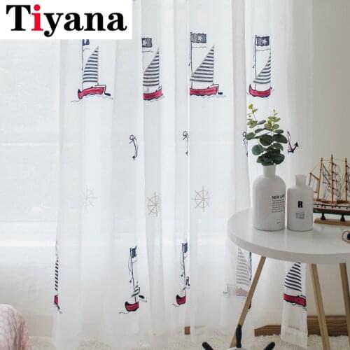 Boy Girl Bedroom Cortinas Living Room Blue Embroidered Pirate Ship Blackout curtains Drapes Children Cloth Curtains ZH450Z