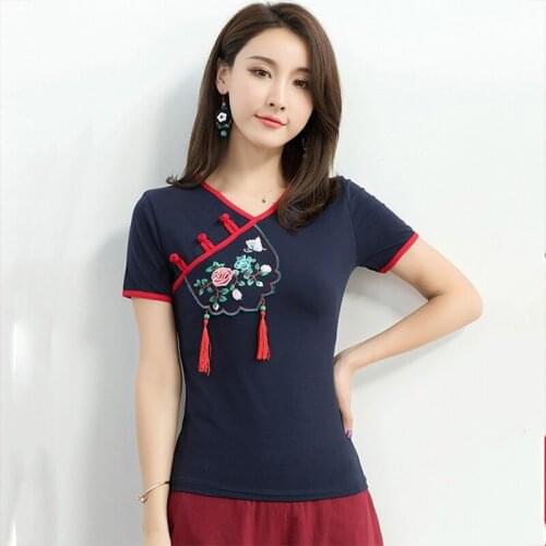 Traditional Chinese Clothing For Women Tang Suit Chinese Style Shirt Female Short Sleeve Blouse Summer Cheongsam Top 12245