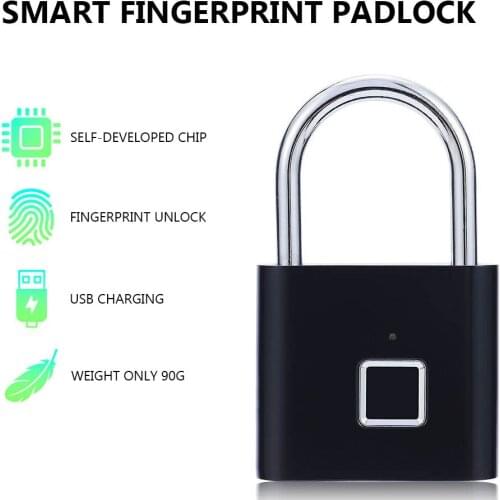Smart Fingerprint Lock Keyless Anti-theft Security Door Padlock Waterproof USB Rechargeable Fingerprint Padlock Quick Unlock