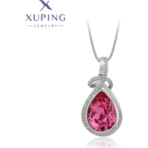 Xuping Jewelry Fashion Rhodium Color Summer New Arrival Crystals Pendant Necklaces Water Drop Shaped for Women Gifts 30337
