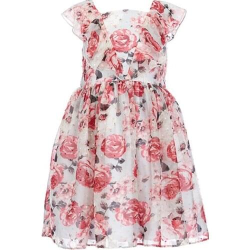 Yatheen Girls Dress Rose Floral Chiffon Baby and Little Girls Cloth 12m-4T Kids Dresses For Girls