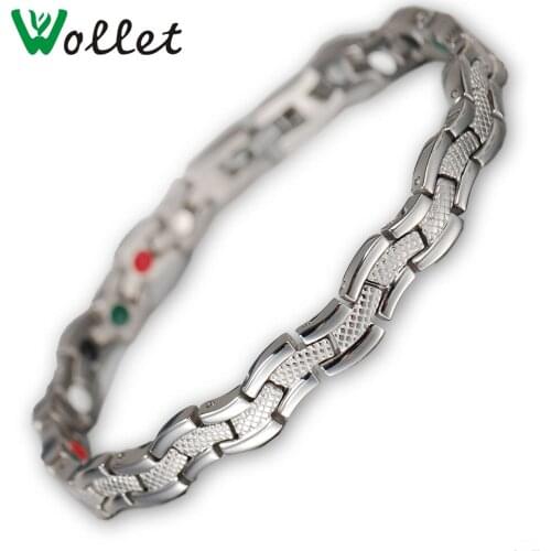 Wollet Jewelry 5 in 1 or Magnet and Copper Titanium Magnetic Bracelet For Women Infrared Germanium Ion Tourmaline Silver Color