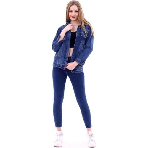 Womens Enzyme Washed Denim Jacket 2021 Season Blue Tint Regular Daily SlimFit Sleeve Button Detailed Young Vitality Long Sleeve