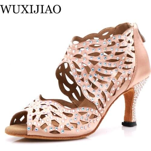 WUXIJIAO Black Rhinestones ladies shoes Jazz sneakers high heel dance shoes with rhinestones Latin dance shoes