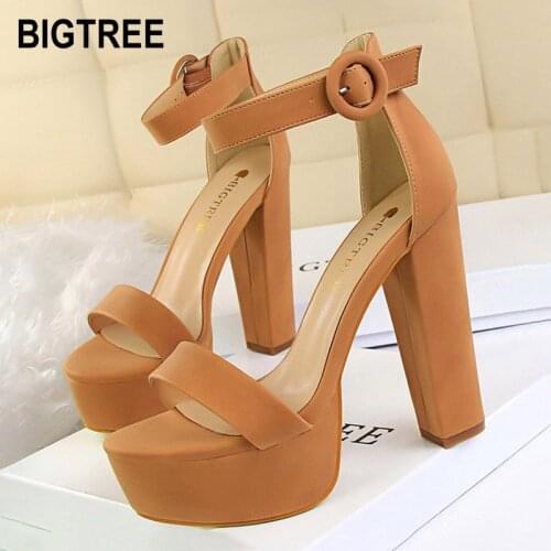 BIGTREE Shoes High Heels Platform Shoes Woman Pumps 2020 New Block Heel Sandals Women Shoes Sexy Party Shoes Female Plus Size 43
