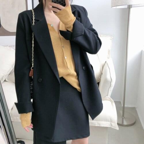 Chic 2021 Women Fashion Long Sleeve Solid Loose Blazer Two Buttons Stylish Pocket Casual Jacket Coat