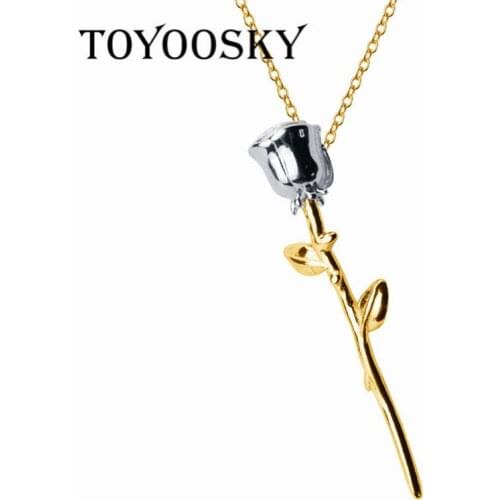 TOYOOSKY S925 Silver Rose Flower Pendant Necklace Jewelry Female Eternal Flower Fashion Ins Clavicle Chain Necklace