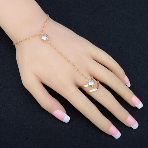 Gold Big Crystal Ring Bracelet for Women Wrist Chain Jewelry Fashion Hand Back Chain Bangles Female Arm Link Ornaments
