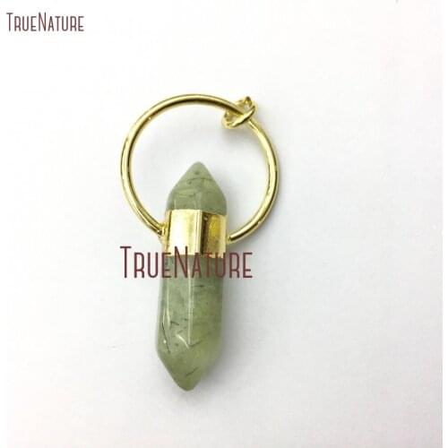 10Pcs Prehnites Pendant Gold Plating Faceted Double Terminated Point Pendant Clearance 55x30mm PM14981