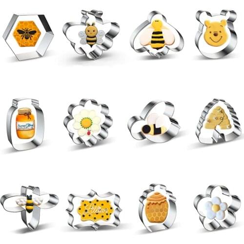 12PCS Stainless Steel Honeycomb Bee Cookie Cutter Bun Biscuit Mould DIY Fondant Cake Decorating Supplies Kitchen Bakeware Tools