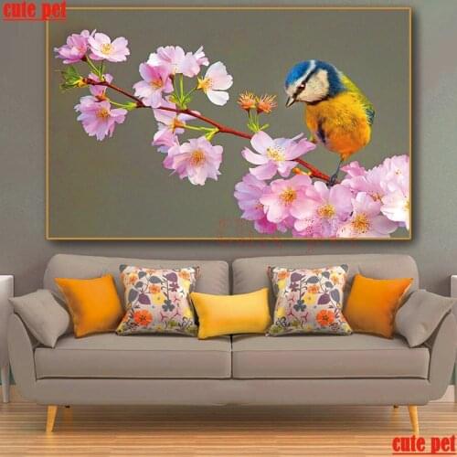 5D Diamond Embroidery Bird and flower Full Square Round Cross Stitch Rubiks Cube Diamond Painting DIY Mosaic Needlework Decor