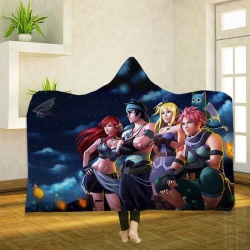 Anime Fairy Tail 3D Printing Throw Hooded Blanket Wearable Warm Fleece Bedding Office Quilts Soft Adults Travel 14