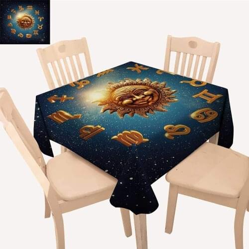 Astrology Christmas Tablecloth Ancient Signs Surrounds a Moon Sun in Space Nebula Table Cloth Cover