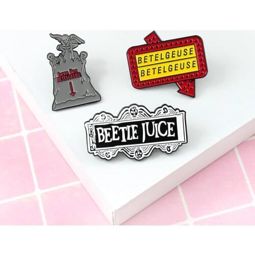 Neo-Gothic Style Brooch Assemblage Gravestone Shape Betelgeuse Here Lies Betelgeuse Beetle Juice Tombstone Dark Style Pins