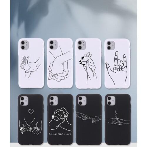 Lover Hand Line Simple Phone Cover For iPhone 11 Pro Max X XS XR Max 7 8 7Plus 8Plus 12 SE Soft Silicone Candy Case Fundas