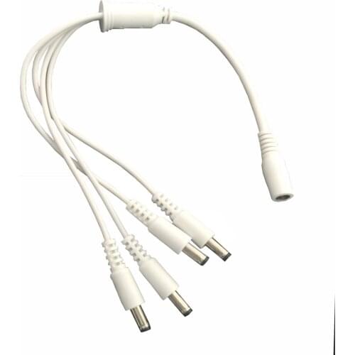 CCTV 5.5X2.1mm DC digital power splitter extension cable cord 1 female to 4 male high quality white