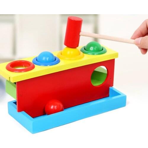 Wooden Matching Color Montessori Piling Hand Hammering Ball Box Toy Parent-child Interactive Toys Learning Educational Baby Toys