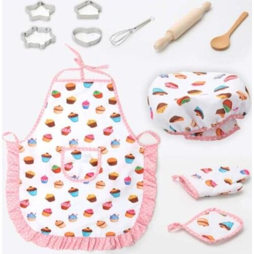 2019 Children Chef Set DIY Cooking Baking Suit Toys Set New Pretend Play Clothes Apron Gloves Hat Cooker Gift For Children Girl