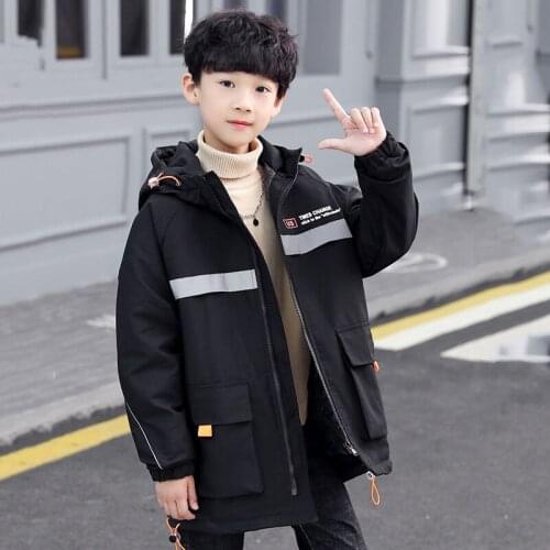 Kids boys winter new letters printed hooded thick padded coat large children 6-12 years old