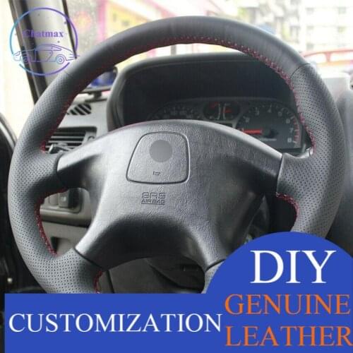 For Mitsubishi Pajero Pajero Sport Black Leather DIY Car Steering Wheel Cover anti-slip design all season