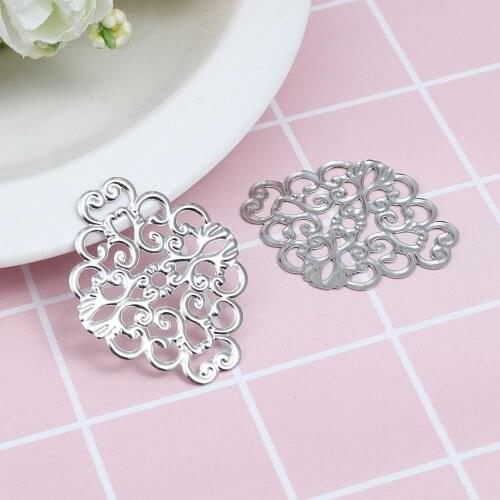 DoreenBeads Fashion Zinc Based Alloy Filigree Stamping Connectors Geometric Silver Color Filigree Charms 37mm x 30mm, 50 PCs