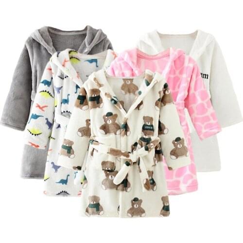 Boys and girls Flannel pajamas robe Autumn and winter Children bathrobe soft comfortable Kids baby cute homewear clothes 2-8 Y