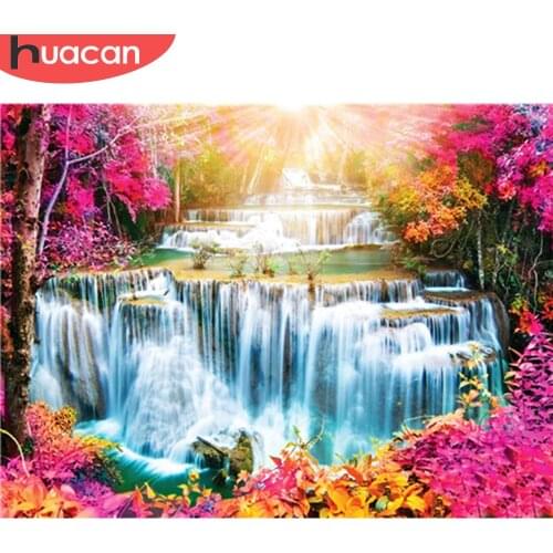 HUACAN Diamond Painting Waterfall Kits For Cross Stitch 5D Diamond Embroidery Tree Landscape Mosaic Needlework Decor For Home