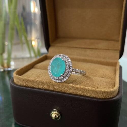 925 Sterling Silver 8*10MM 4ct Oval Cut Paraiba Tourmaline Simulated Moissanite Gemstone Rings For Women Wedding Party