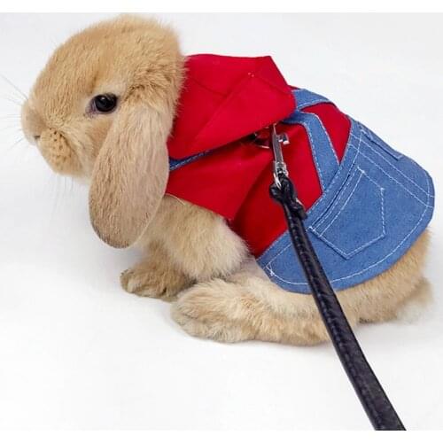 Small Pet Clothes Leash Set Fun Hoodie Strap Jeans Guinea Pig Lop-eared Rabbit Hamster Leash Outdoor Dresses Interesting Product
