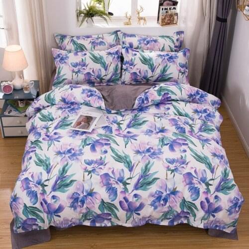 Bloom Purple Flowers Bedding Set Simple Duvet Cover Set Pillowcase Home Textile 2/3pcs Bed Linen King Queen Size Dropship
