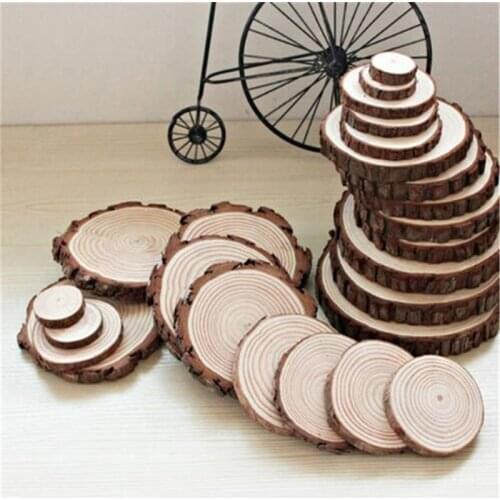 Beautiful Round Unfinished Wood Multi-size Slices Rustic Tree Branch Slices for Craft DIY Wedding Decoration Coasters Pine Decor