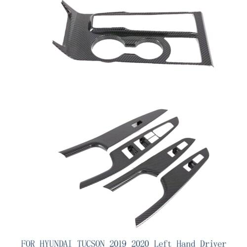 For Hyundai Tucson 2019 2020 Carbon Fiber Interior Gear Shift Water Cup Cover Trim Window Switch Cover Trim For Seat-Heat Button