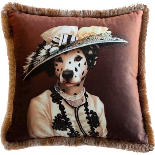 Square Pillowcase And Pillow Inside 450x450 Zippered Mr. Dog Velvet Fabric Frilly Models Suitable for Home Combination