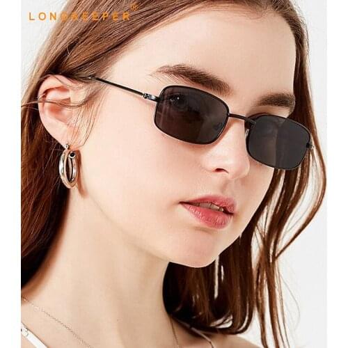 LongKeeper New Small Rectangle Sunglasses Women Men Classic Metal Frame Square Sun Glasses Ladies Fashion Black Eyewear UV400