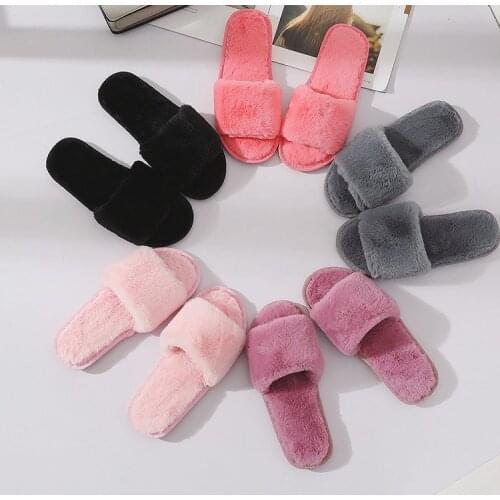 Maggies Walker Open-toed Fuzzy Slippers Sliders Shoes Fluffy Slippers Plush Slippers Fur Slides New Simple Unisex Slippers