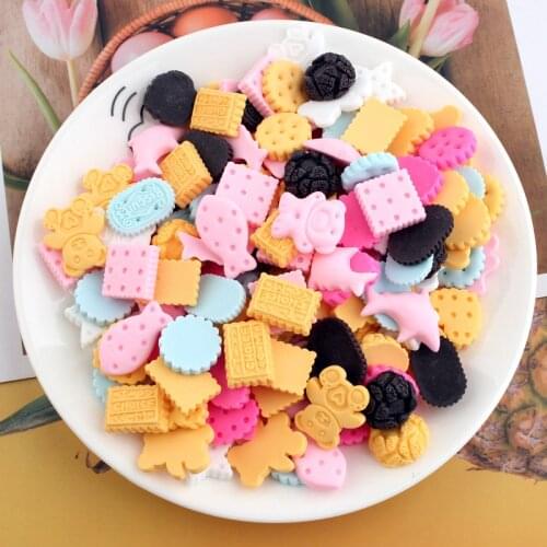 100pcs Resin Flatback Miniature Dollhouse Dessert Cookies Pretend Play Food For Decoration Dollhouse Mini Toy Kitchen Accessory