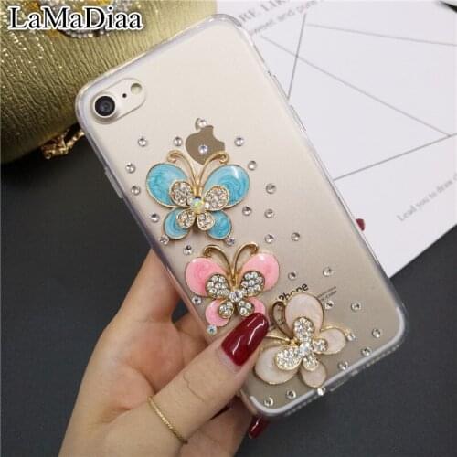 Butterfly Bling Diamond Case For iPhone 12 11 Pro Max X XS MAX XR 6 6S 7 8 Plus Bling Glitter Rhinestone Clear Soft Phone Case