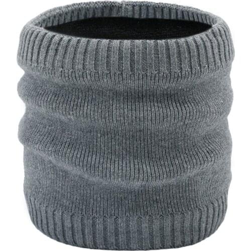 Fashion Casual Winter Knitted Scarf Ring Men Warm Fleece Thick Mufflers Scarves Outdoor Riding Adult Neck Collar Scarf Grey 2020