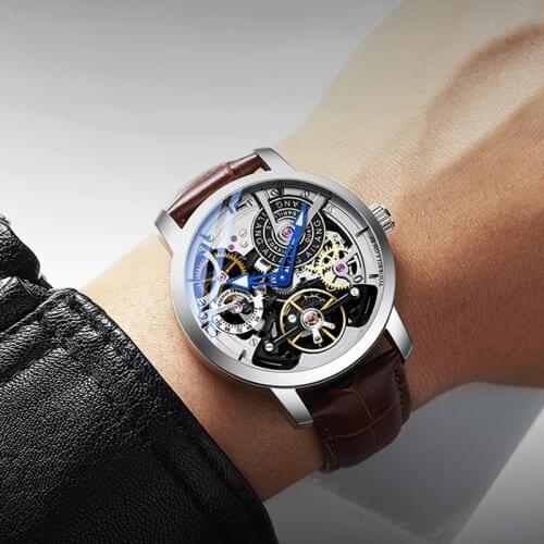 AILANG Mens Watch Sapphire Hollow Luminous Waterproof Luxury Mens Watch Automatic Stainless Steel Mechanical Round Watch 6811