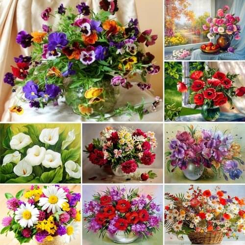 5D DIY Diamond Painting Flowers Vase Rose Cross stitch Kit Full Drill Embroidery Mosaic Picture Rhinestones Gift Home Decoration
