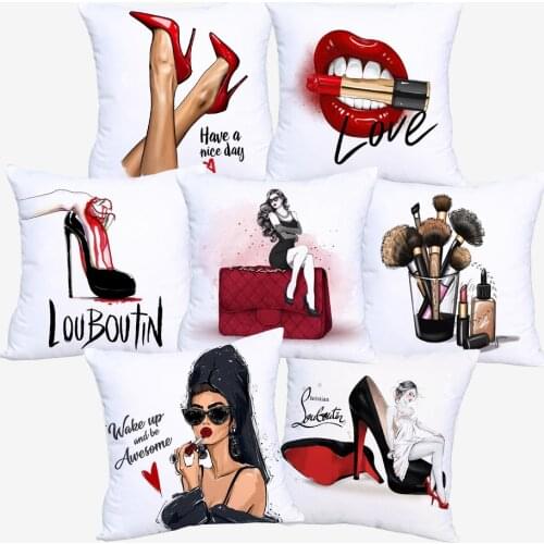 High Heel Cushion Covers Modern Fashion Lady Red Lips Lipsticks Cushion Cover Home Decorative Polyester Pillow Case