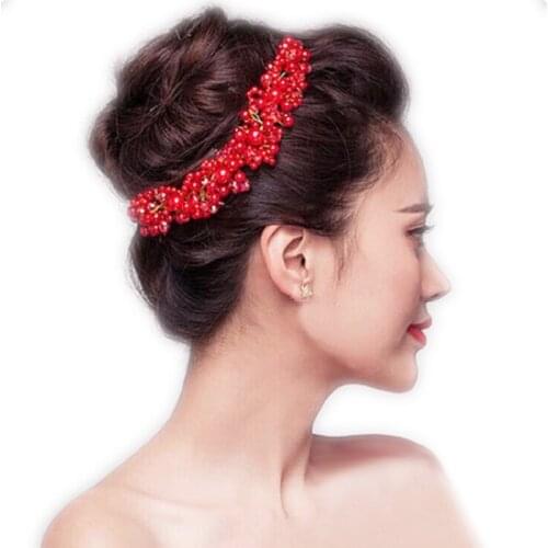 Luxury Flower Faux Pearl Headband Handmade Crystal Hairband Crown Bride Wedding Women Hairband Tiara Children Hair Accessory