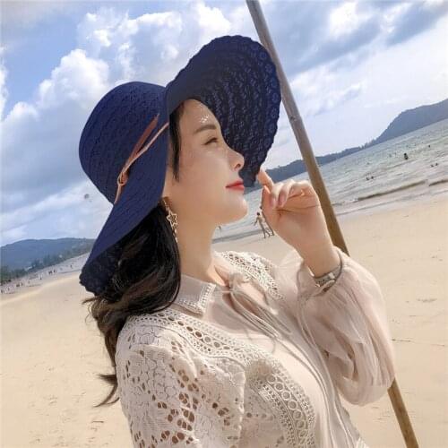 Jovivi 1x Lace Hat Women Summer Beach Hats UV Protection Hat Sun Cap Wide Brim Bucket Hat Outdoor Traveling Caps Foldable Hats