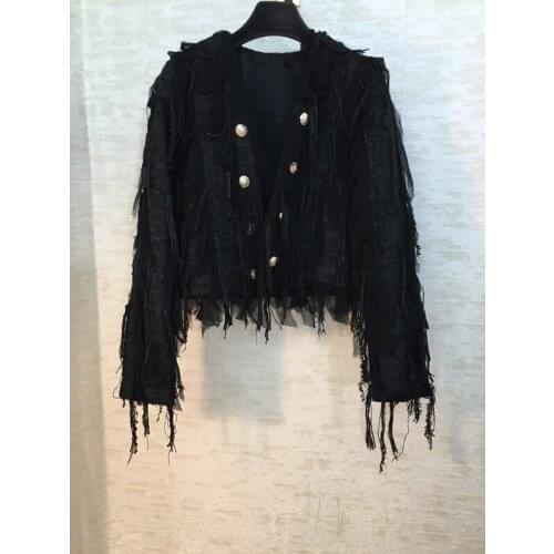 Quality End 11.7 High Heavy Industry Tassels Button Design Temperament Luxury Elegant Short Cardigan Jacket Coat Women