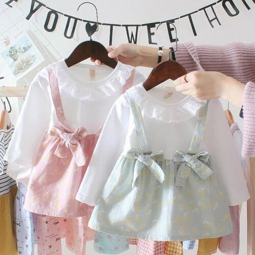 2021 Spring Autumn Casual Girls Cute Dress 2 Colors Optional Splicing Floral Print Long Sleeve Fluffy Dress Casual Wear 9-24M