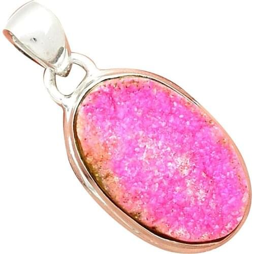Lovegem Genuine COBALT DRUZY Pendant 925 Sterling Silver, 32 mm, AP2866