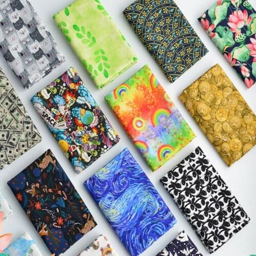 Rainbow Leaf Cotton Printed Muslin Fabric Digital Printing DIY Doll Clothes for Sewing Tote Bag Hair Ring By Half Meter